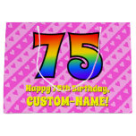 [ Thumbnail: 75th Birthday: Pink Stripes & Hearts, Rainbow # 75 Gift Bag ]