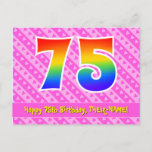 [ Thumbnail: 75th Birthday: Pink Stripes & Hearts, Rainbow 75 Postcard ]