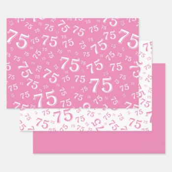 75th Birthday Pink & White Number Pattern 75 Wrapping Paper Sheets by NancyTrippPhotoGifts at Zazzle