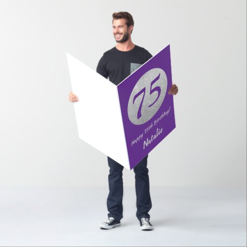 75th Birthday Purple and Silver Extra Large Jumbo Card