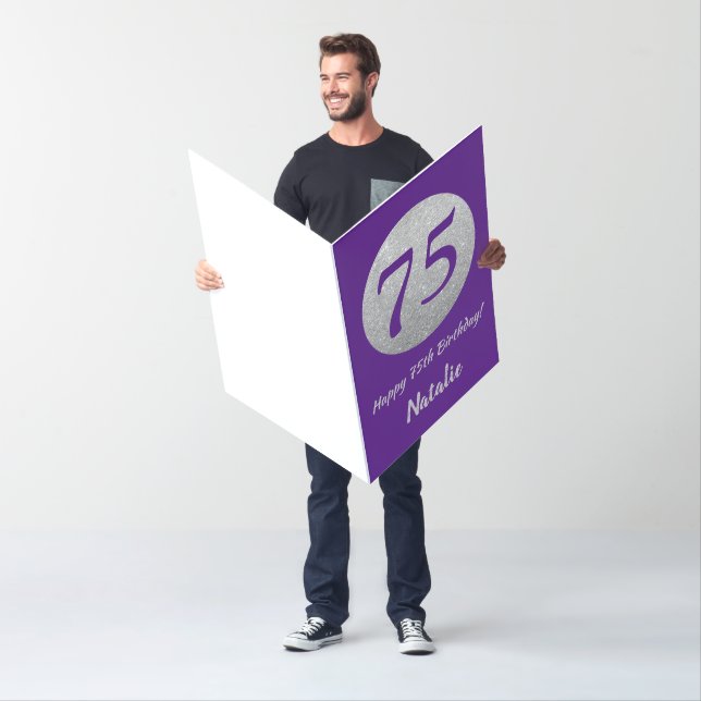 75th Birthday Purple and Silver Extra Large Jumbo Card (In Situ)