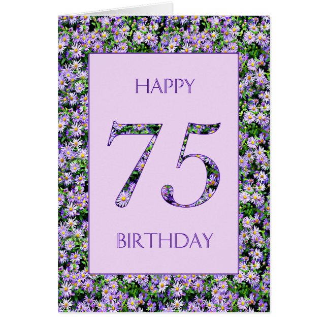 75th Birthday Purple Daisies Cards (Front)