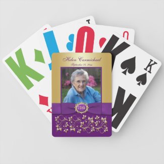 75th Birthday Purple Gold Floral Playing Cards