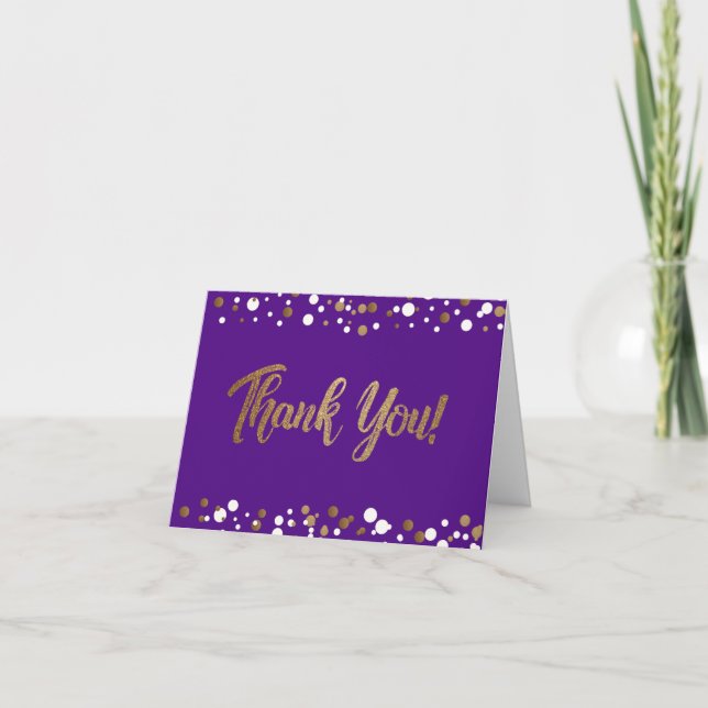 75th birthday Purple gold white confetti thank you (Front)