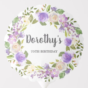 75th Birthday Purple Rose Floral Rustic Wreath Balloon