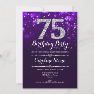 75th Birthday - Purple Silver Invitation