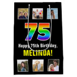 [ Thumbnail: 75th Birthday: Rainbow “75“, Custom Photos & Name Gift Bag ]
