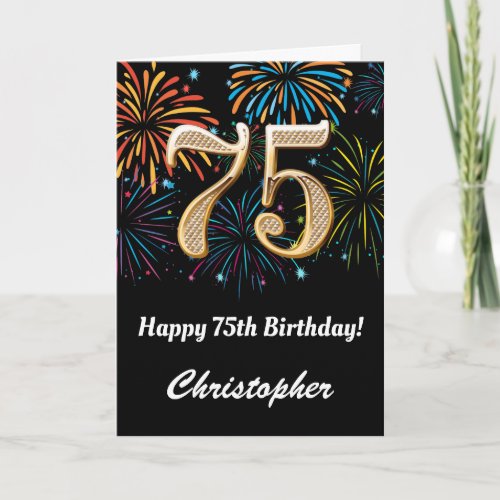 75th Birthday Rainbow Fireworks Black and Gold