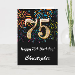 75th Birthday Rainbow Fireworks Black and Gold Card
