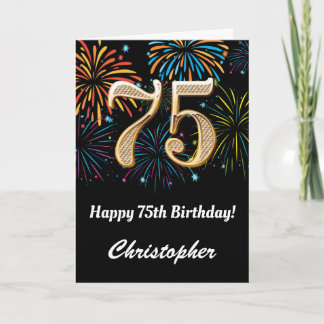 75th Birthday Rainbow Fireworks Black and Gold Card