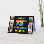 [ Thumbnail: 75th Birthday: Rainbow Text, Custom Photos & Name Card ]