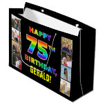 [ Thumbnail: 75th Birthday: Rainbow Text, Custom Photos & Name Gift Bag ]