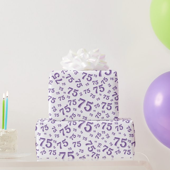 75th Birthday Random Number Pattern 75 Purple Wrapping Paper (Party Gifts)
