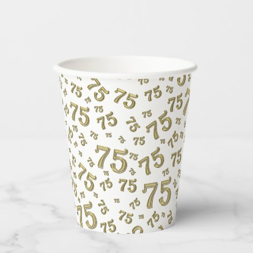 75th Birthday Random Number Pattern GoldWhite 75 Paper Cups