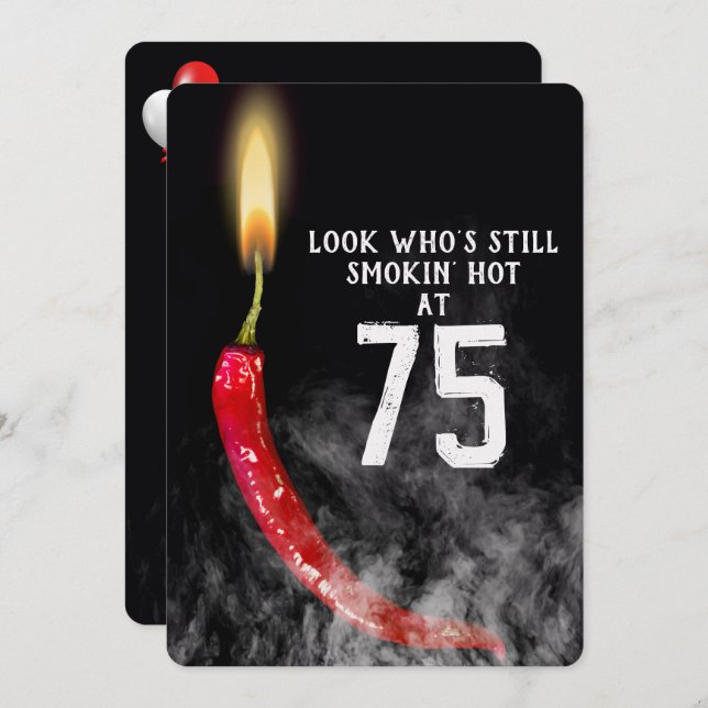 75th Birthday Red Hot Pepper Candle   Invitation (Front/Back)
