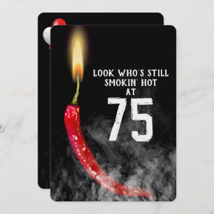 75th Birthday Red Hot Pepper Candle Invitation