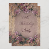 75th Birthday Romantic Vintage Roses and Lace Invitation (Front/Back)