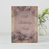75th Birthday Romantic Vintage Roses and Lace Invitation (Standing Front)