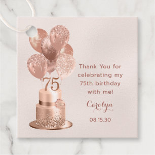 75th Birthday Rose Gold Cake Thank You Favor Tags