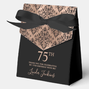 75th Birthday Rose Gold Damask Thank You Favor Boxes