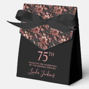 75th Birthday Rose Gold Floral Thank You Favor Boxes