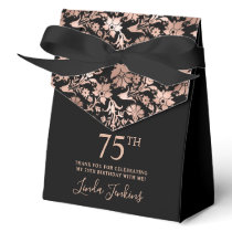 75th Birthday Rose Gold Floral Thank You Favor Boxes