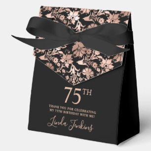 75th Birthday Rose Gold Floral Thank You Favor Boxes