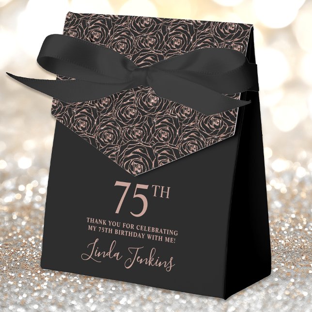 75th Birthday Rose Gold Glitter Roses Thank You  Favor Boxes (Creator Uploaded)