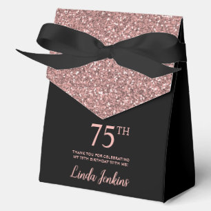 75th Birthday Rose Gold Glitter Thank You Favor Boxes