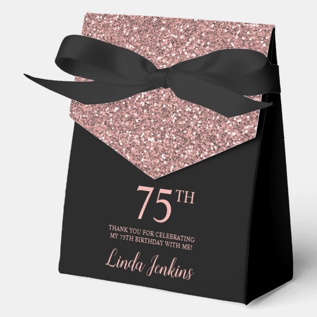 75th Birthday Rose Gold Glitter Thank You Favor Boxes (Front)