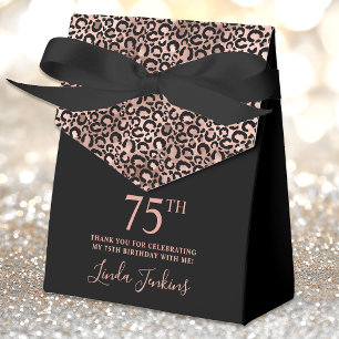 75th Birthday Rose Gold Leopard Print Thank You Favor Boxes