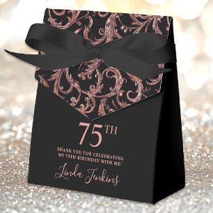 75th Birthday Rose Gold Swirls Thank You Favor Boxes