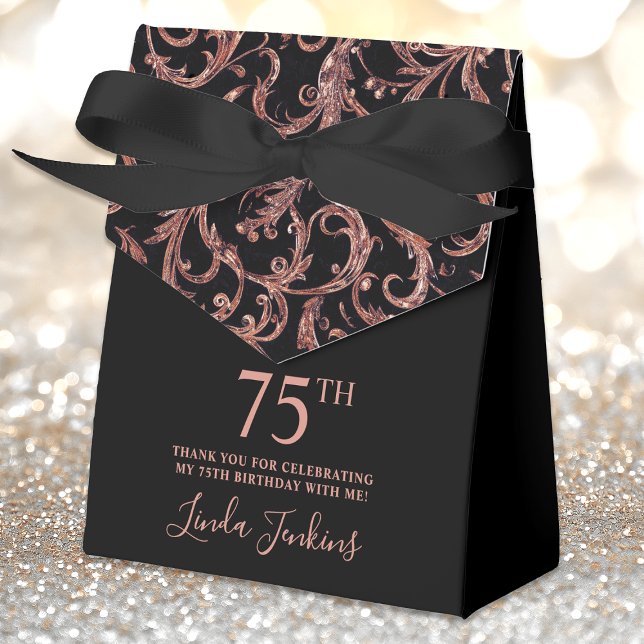 75th Birthday Rose Gold Swirls Thank You  Favor Boxes (Creator Uploaded)