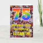[ Thumbnail: 75th Birthday; Rustic Autumn Leaves; Rainbow "75" Card ]