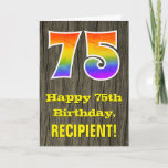 [ Thumbnail: 75th Birthday: Rustic Faux Wood Look, Rainbow "75" Card ]
