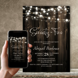 75th Birthday Rustic Wood Party Invitation