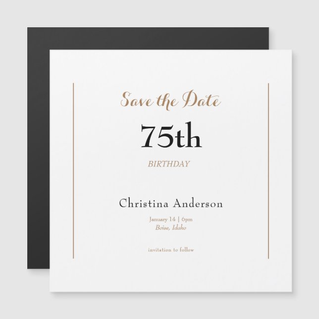 75th Birthday Save the Date Magnetic Invitation (Front/Back)