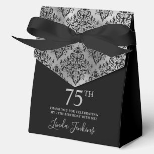 75th Birthday Silver Damask Thank You Favor Boxes