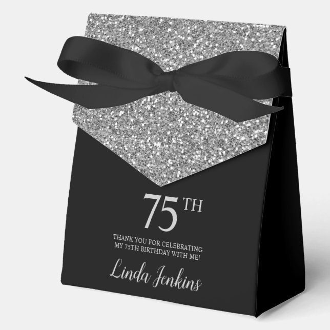 75th Birthday Silver Glitter Thank You Favor Boxes (Front)