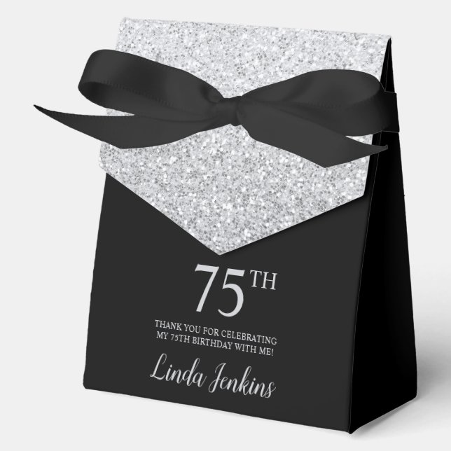 75th Birthday Silver Glitter Thank You Favor Boxes (Front)
