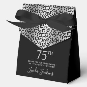 75th Birthday Silver Leopard Print Thank You Favor Boxes