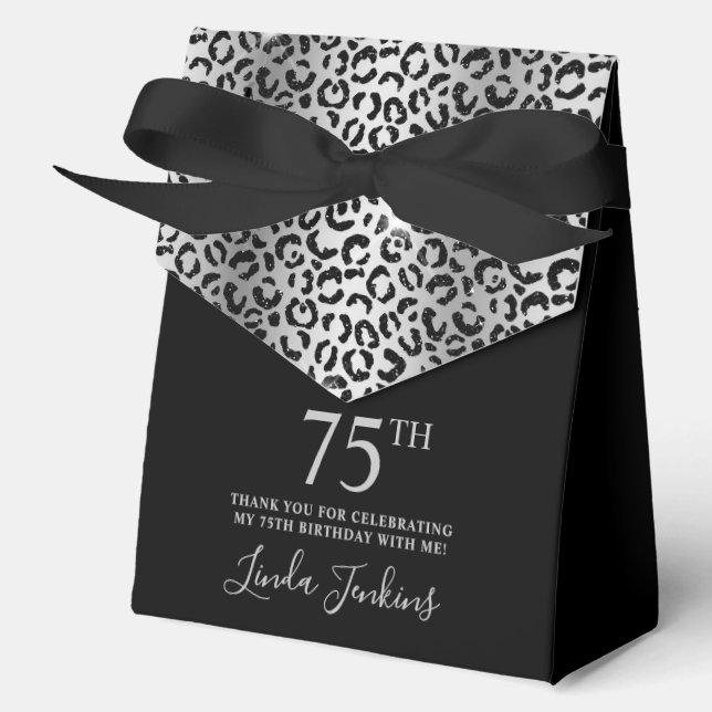 75th Birthday Silver Leopard Print Thank You  Favor Boxes (Front)