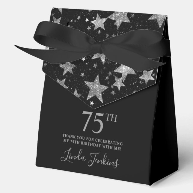 75th Birthday Silver Stars Thank You  Favor Boxes (Front)
