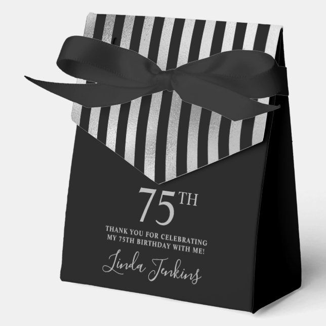 75th Birthday Silver Striped Thank You  Favor Boxes (Front)
