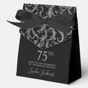 75th Birthday Silver Swirls Thank You  Favor Boxes