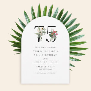 75th Birthday Simple Elegant Tropical Floral Invitation