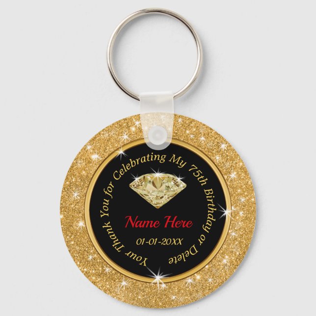 75th Birthday Souvenirs Ideas Personalized for Her Keychain (Front)