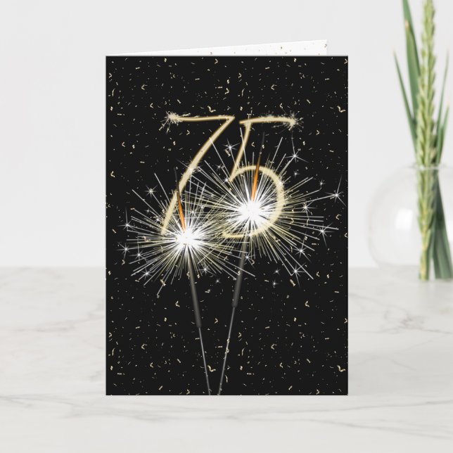 75th Birthday Sparkler on black Card (Front)