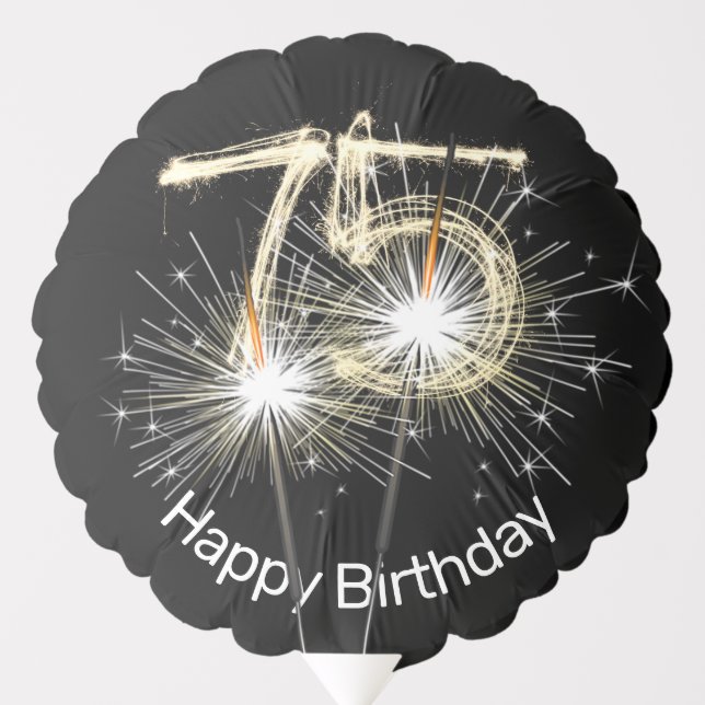 75th Birthday Sparklers on Black   Balloon (Front)