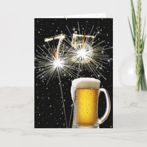 75th Birthday Sparklers With Beer Mug Card